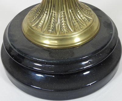 Lot 98 - A brass and yellow glass oil lamp base