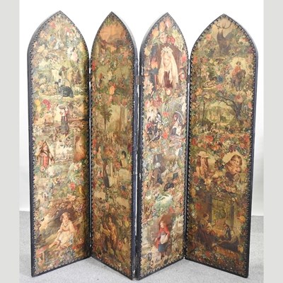 Lot 492 - A 19th century decoupage four-fold dressing screen