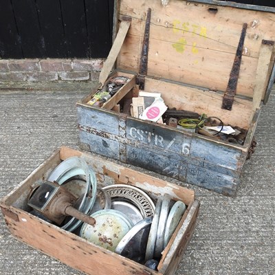 Lot 386 - A pine tool box and car parts