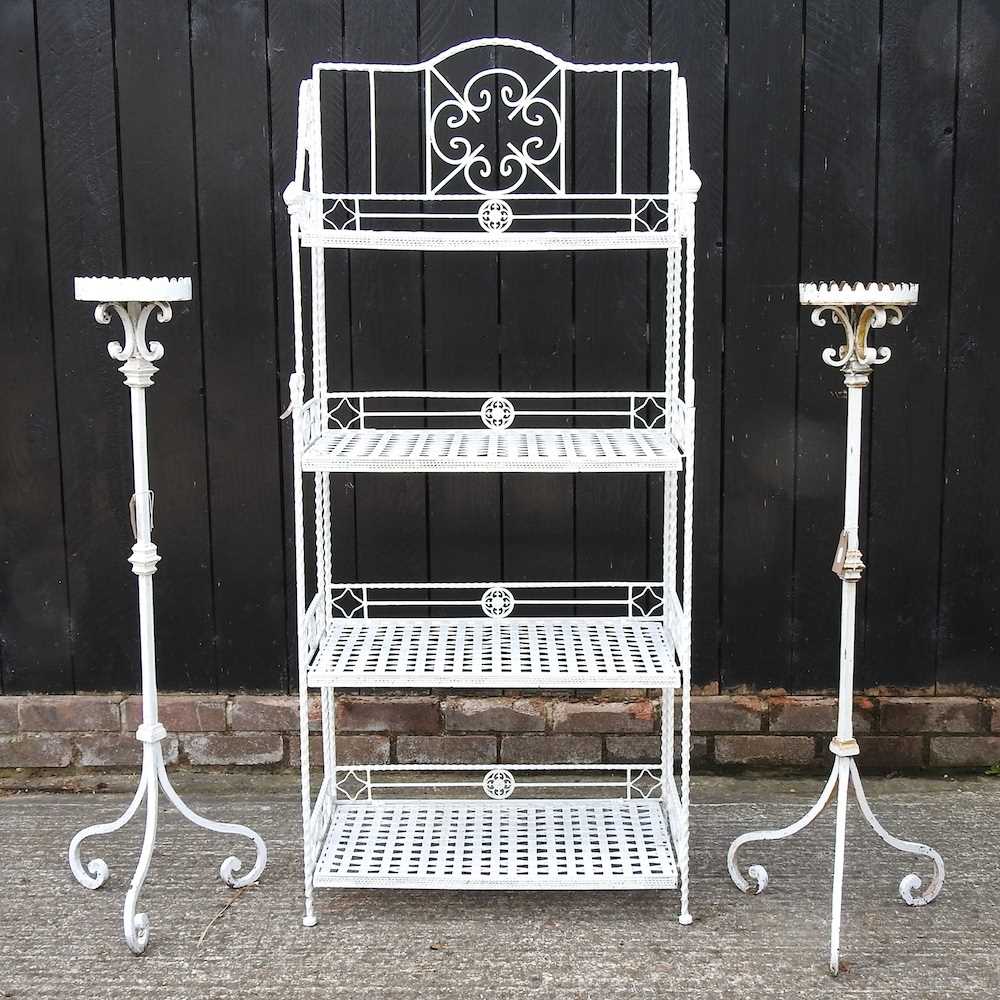 Lot 382 - A metal shelf and pair of stands