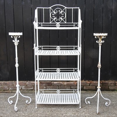 Lot 382 - A metal shelf and pair of stands