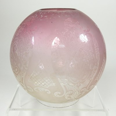 Lot 54 - A pink glass oil lamp shade