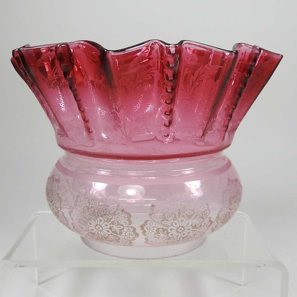 Lot 248 A Pink Glass Oil Lamp Shade lot-248-a-pink-glass-oil-lamp-shade