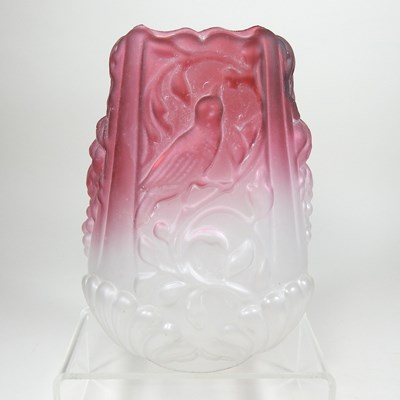 Lot 13 - A large pink glass oil lamp shade