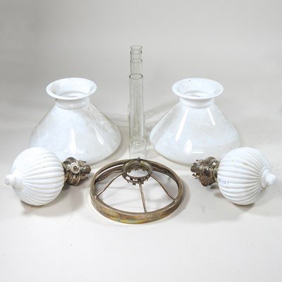 Lot 110 - A pair of peg oil lamp fonts and shades