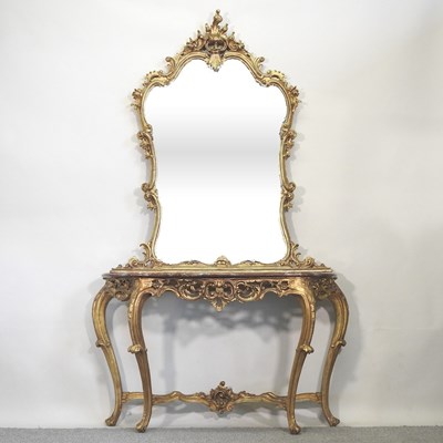Lot 623 - A gilt console table and mirror