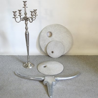 Lot 494 - A chromed floor standing candelabra