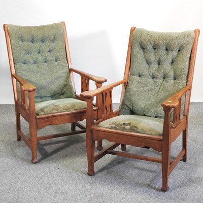 Lot 503 - A pair of Arts and Crafts light oak armchairs