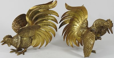 Lot 633 - A pair of brass cockerels