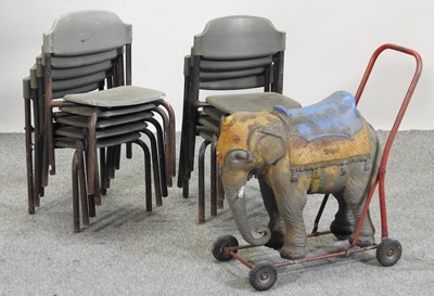 Lot 109 - A mid 20th century Triang painted metal toy push along elephant