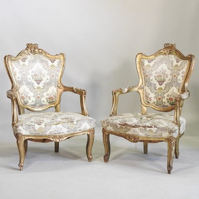 Lot 225 - A pair of gilt armchairs