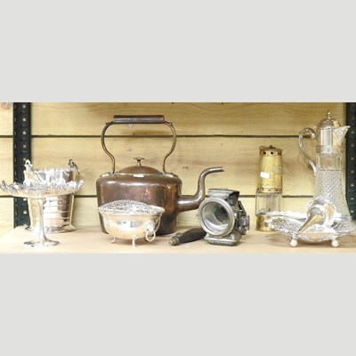 Lot 186 - A collection of metal wares, to include a miner's lamp