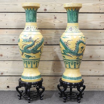 Lot 166 - A pair of Chinese yellow glazed vases