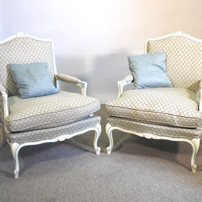 Lot 483 - A pair of Louis XV style armchairs