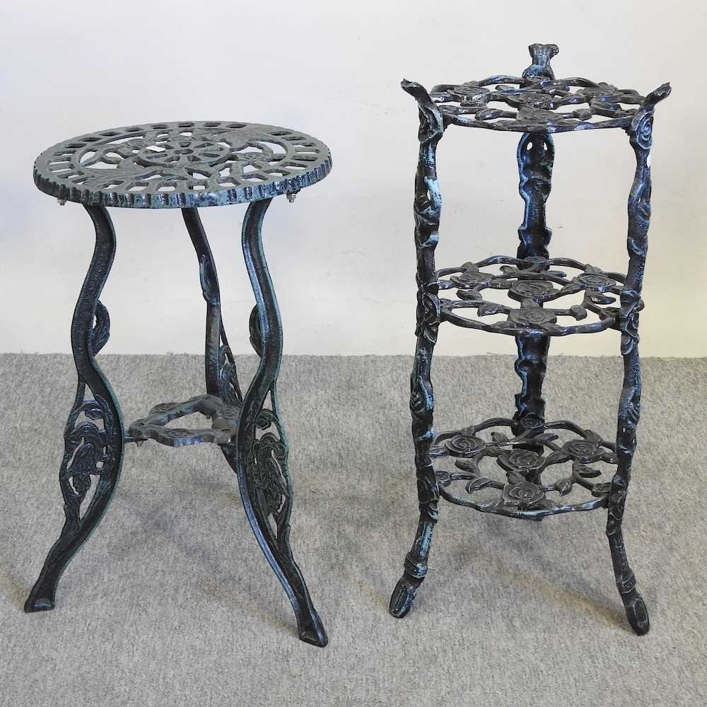 Lot 323 - Two green painted metal plant stands