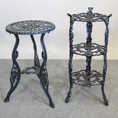 Lot 323 - Two green painted metal plant stands