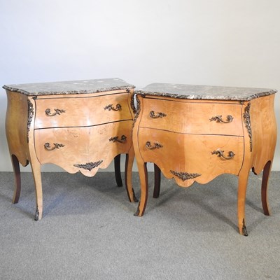 Lot 408 - A pair of continental serpentine bombe commodes