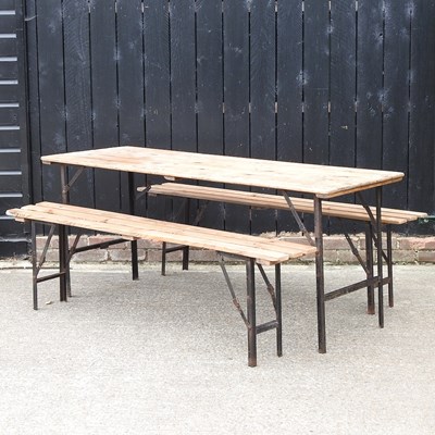 Lot 350 - A vintage wooden trestle table