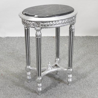 Lot 533 - A decorative silver painted marble top occasional table