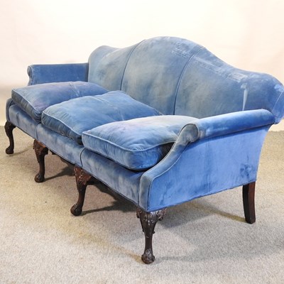 Lot 438 - A Chippendale style blue upholstered sofa
