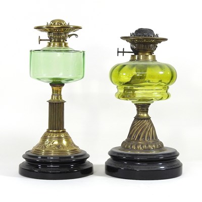 Lot 624 - Two brass oil lamp bases