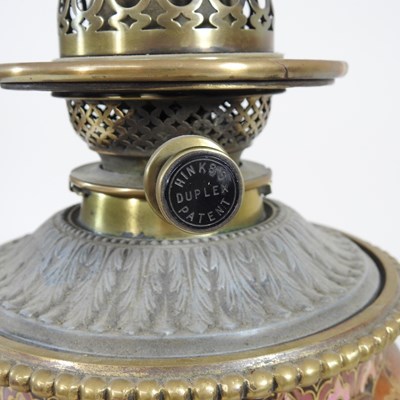 Lot 110 - A brass and majolica style oil lamp base