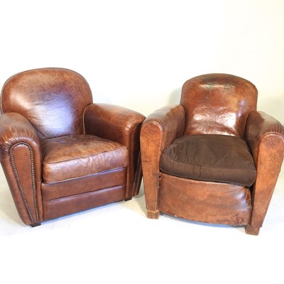 Lot 337 - Two brown upholstered armchairs