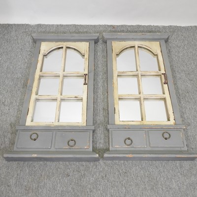 Lot 62 - A pair of grey painted shutter wall mirrors
