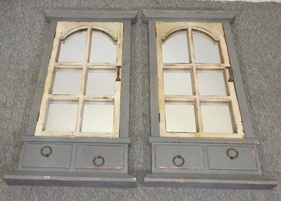 Lot 62 - A pair of grey painted shutter wall mirrors