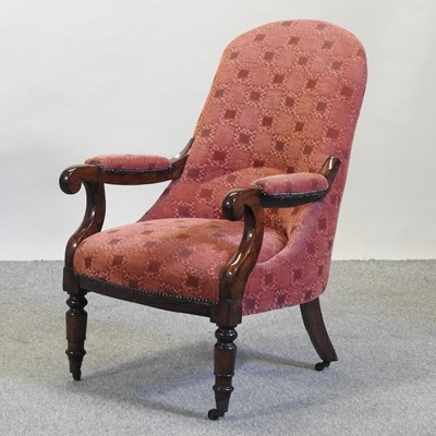 Lot 495 - A Victorian rosewood and red upholstered armchair