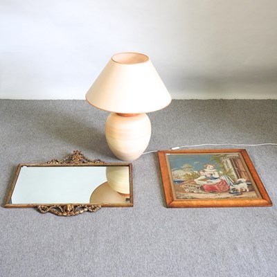 Lot 482 - A table lamp, wall mirror and a tapestry