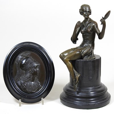 Lot 165 - A bronze lady and a medallion