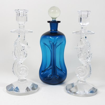 Lot 194 - A pair of candlesticks and a decanter