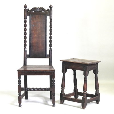 Lot 158 - An oak stool and chair