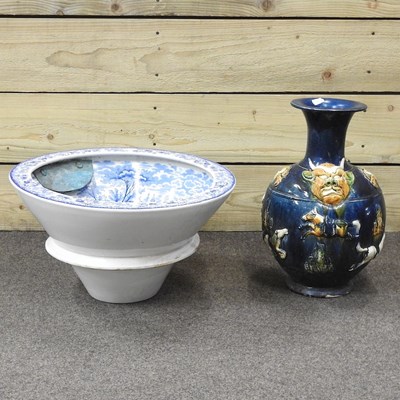 Lot 119 - A 19th century Staffordshire pottery blue and white toilet bowl