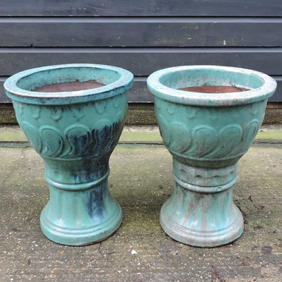 Lot 313 - A pair of turquoise glazed pottery garden pots