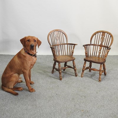 Lot 492 - A near pair of children's windsor style armchairs