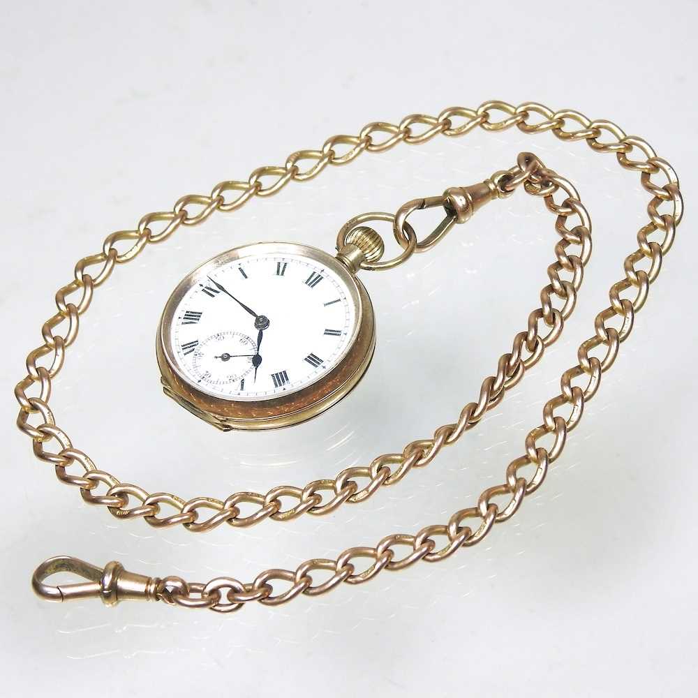 Lot 201 - A gold pocket watch and chain