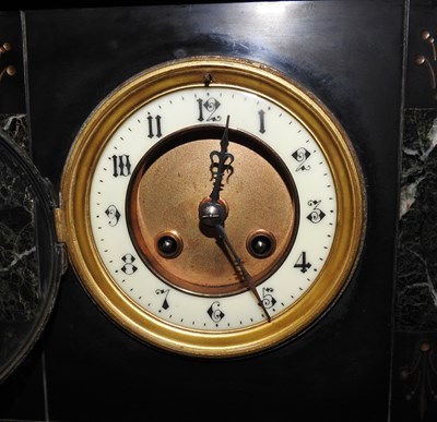 Lot 158 - A Victorian black slate mantel clock
