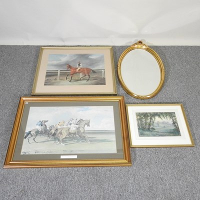 Lot 231 - A mirror and pictures