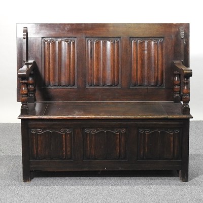 Lot 395 - An oak monk's bench