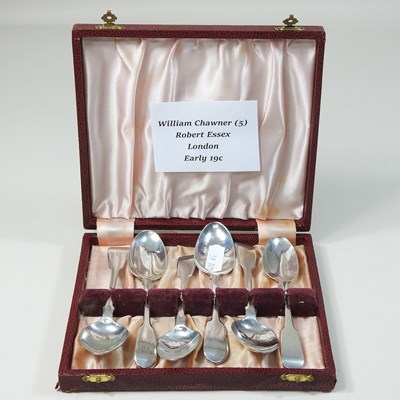 Lot 36 - A collection of six 19th century fiddle pattern silver teaspoons