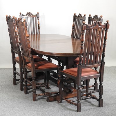 Lot 758 - A set of six early 20th century oak high back dining chairs