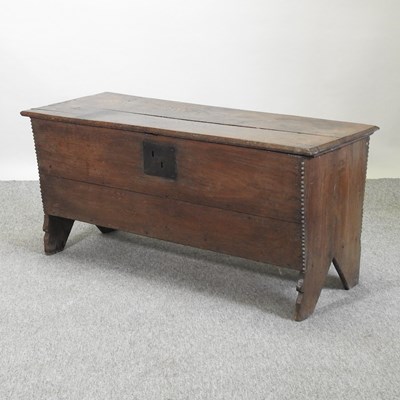 Lot 566 - An 18th century oak six plank coffer