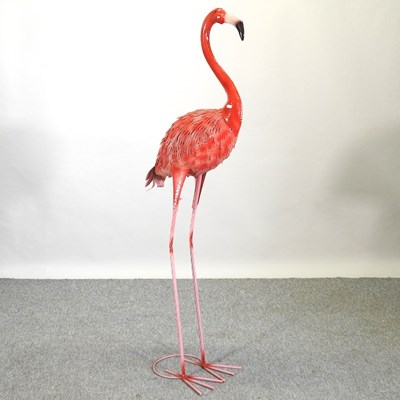 Lot 380 - A novelty life size painted metal model of a flamingo