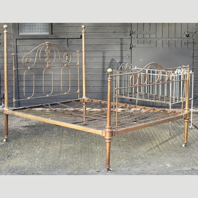 Lot 358 - A brass and iron bedstead