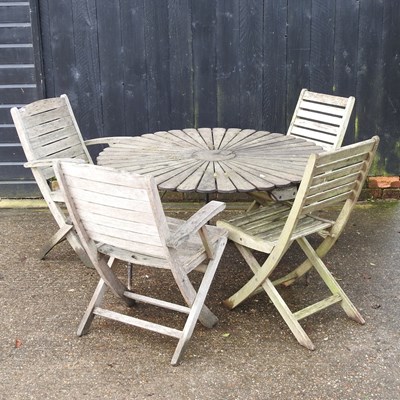 Lot 300 - DAY 2 - A wooden circular garden table on a metal base