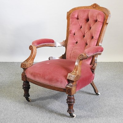 Lot 597 - A Victorian marquetry upholstered open armchair