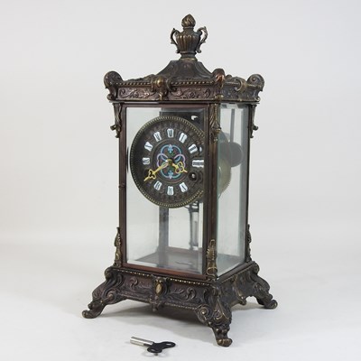 Lot 171 - A 19th century style champleve four glass mantel clock