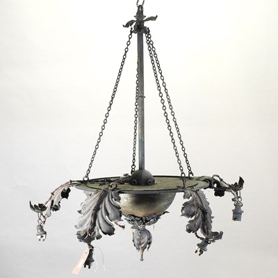 Lot 414 - An early 20th century metal five branch ceiling light